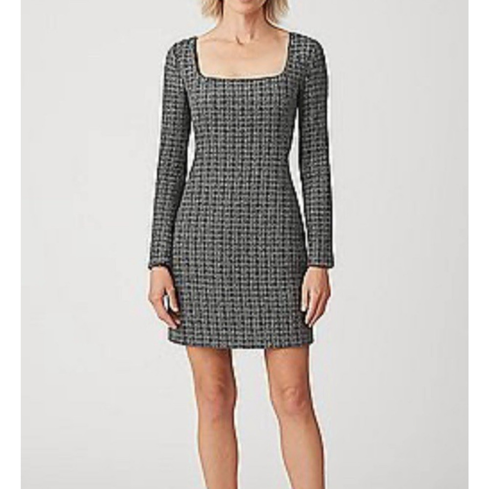 Christian Lacroix Womens Tweed Mini Dress Size 0 Black Long Sleeve Square Neck